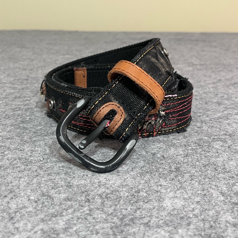 Men's Black Canvas Belt with Colourful Stitched and Distressed Accents